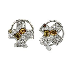 Authentic Pomellato 18K White Gold Diamond Yellow Sapphire Earrings